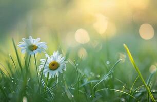 AI generated two daisies in the middle of a grassy field photo