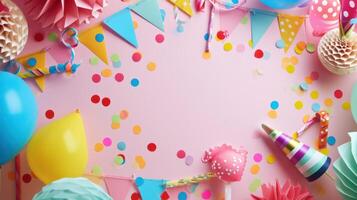 AI generated birthday template transparent background with colourful party photo