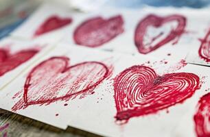 ai generado San Valentín día tarjeta con corazones en el papel foto