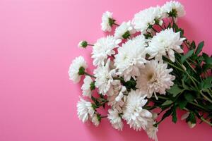 AI generated white flower bouquet on pink background photo