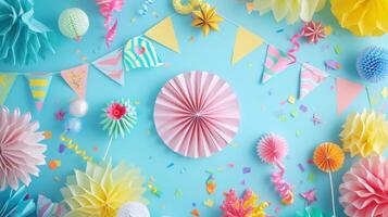 AI generated birthday template transparent background with colourful party photo