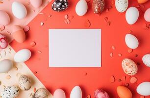 AI generated a paper card surrounded by colorful eggs photo