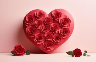 ai generado San Valentín día Rosa papel corazón San Valentín día pastel foto