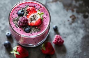 AI generated a smoothie with berries and chia seeds photo