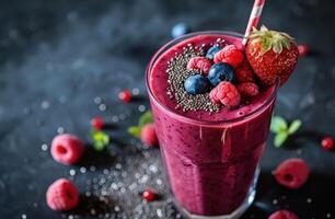 AI generated a smoothie with berries and chia seeds photo