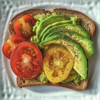 AI generated a toast with avocado and tomatoes on it photo