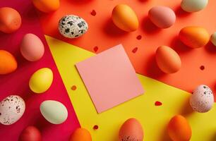 AI generated a paper card surrounded by colorful eggs photo