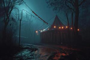 AI generated an empty circus tent in night photo