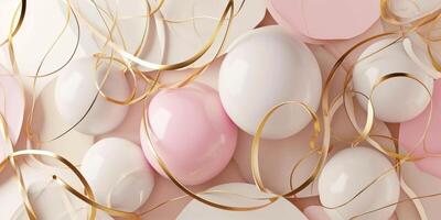 ai generado globos antecedentes con oro, rosado y crema cintas foto
