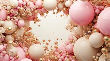 AI generated shabby chic pink and gold balloon frame background photo