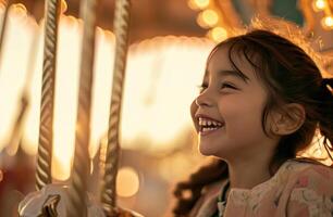 AI generated young girl laughing loudly on a carousel photo
