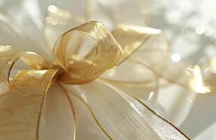 AI generated gift wrapping background gold ribbon photo