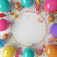 AI generated colorful balloons and party props on a background, photo