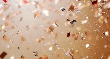 AI generated confettis, gold bottles, silver stars, and paper confetti photo