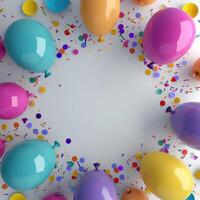 AI generated colorful balloons and party props on a background, photo