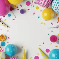 AI generated colorful balloons and party props on a background, photo