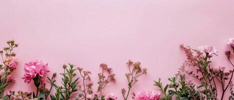 AI generated flower border on pink background photo