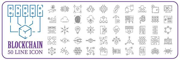 Blockchain vector line icon set or design element in outline style.