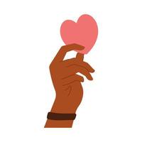 Heart holding by diverse hands. Vector illustration concept for sharing love, helping others, charity supported by global community.