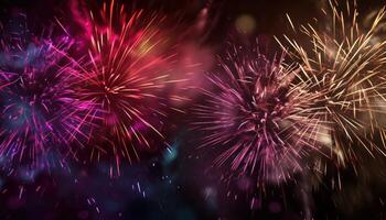 AI generated colorful fireworks are flying in several different colors photo