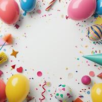 AI generated colorful balloons and party props on a background, photo