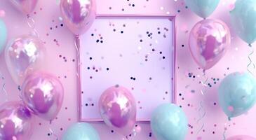 AI generated a pretty pink background with tons of balloons around the square photo