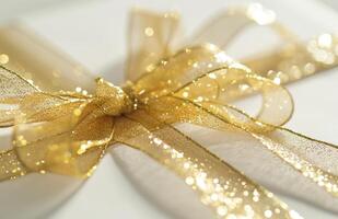 AI generated gift wrapping background gold ribbon photo