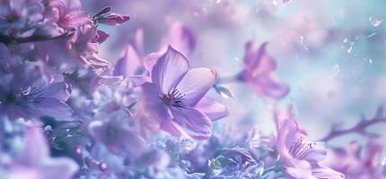 ai generado lila flores son flotante en el antecedentes foto