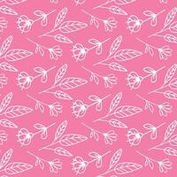 Floral background with doodles of white flowers on a pink background. Floral cute background. vector