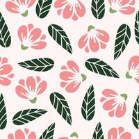 Seamless floral pattern with abstract decorative flowers in peach color. vector