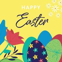 Easter card with flowers and Easter eggs. Happy easter. vector
