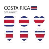 Costa rica 3d flag icons of 6 shapes all isolated on white background. vector