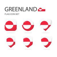 Greenland 3d flag icons of 6 shapes all isolated on white background. vector