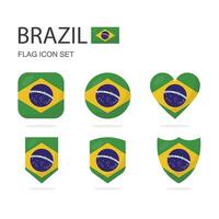 Brazil 3d flag icons of 6 shapes all isolated on white background. vector