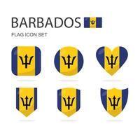 Barbados 3d flag icons of 6 shapes all isolated on white background. vector