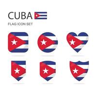 Cuba 3d flag icons of 6 shapes all isolated on white background. vector