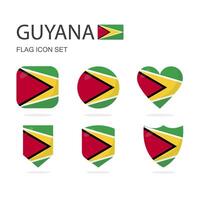 Guyana 3d flag icons of 6 shapes all isolated on white background. vector