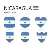 Nicaragua 3d flag icons of 6 shapes all isolated on white background. vector