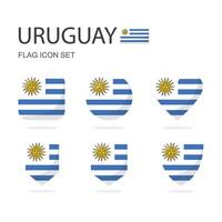 Uruguay 3d flag icons of 6 shapes all isolated on white background. vector