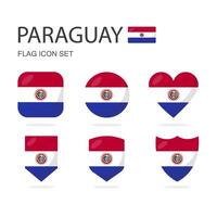 Paraguay 3d flag icons of 6 shapes all isolated on white background. vector