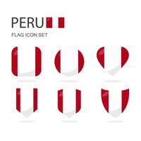 Peru 3d flag icons of 6 shapes all isolated on white background. vector