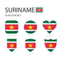 Suriname 3d flag icons of 6 shapes all isolated on white background. vector