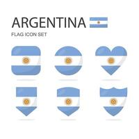 Argentina 3d flag icons of 6 shapes all isolated on white background. vector