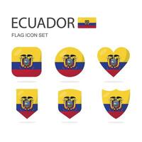 Ecuador 3d flag icons of 6 shapes all isolated on white background. vector