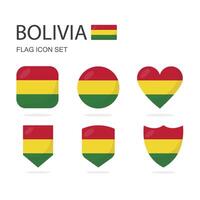 Bolivia 3d flag icons of 6 shapes all isolated on white background. vector