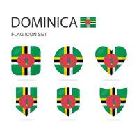 Dominica 3d flag icons of 6 shapes all isolated on white background. vector