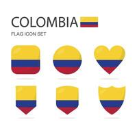 Colombia 3d flag icons of 6 shapes all isolated on white background. vector