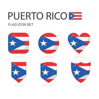 Puerto Rico 3d flag icons of 6 shapes all isolated on white background. vector