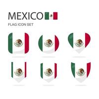 Mexico 3d flag icons of 6 shapes all isolated on white background. vector