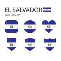 El Salvador 3d flag icons of 6 shapes all isolated on white background. vector